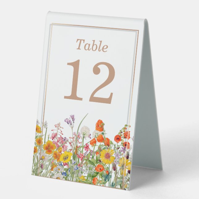 Colorful Wild Flowers Country Wedding Table Number (Front)