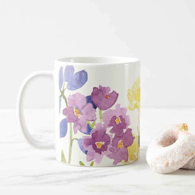 Colorful Wild Scottish Flowers Watercolour Mug (With Donut)