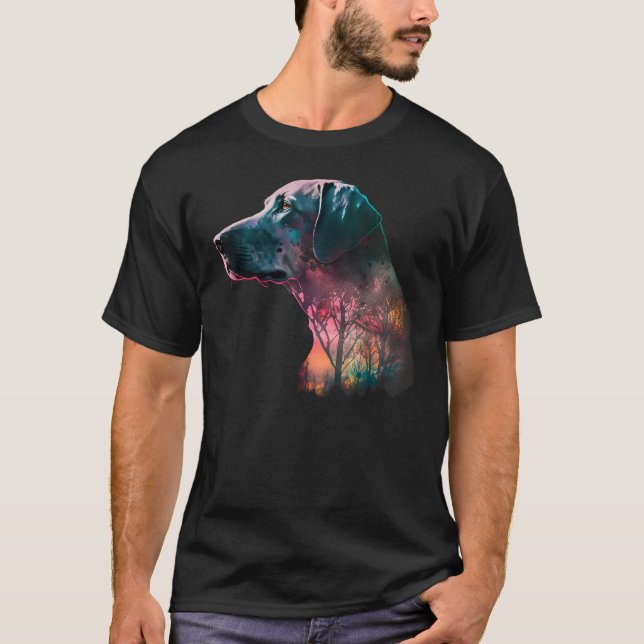Colorful Wilderness Nature Weimaraner Reflection T-Shirt (Front)