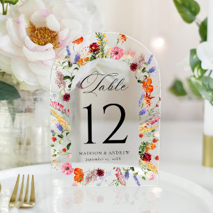 Colorful Wildflower Arch Acrylic Table Number