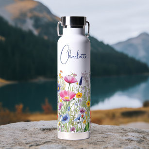 Colorful Wildflower Floral Personalized Name Water Bottle