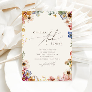 Colorful Wildflower Garden   Beige Casual Wedding Invitation