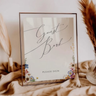 Colorful Wildflower Garden   Beige Guest Book Sign