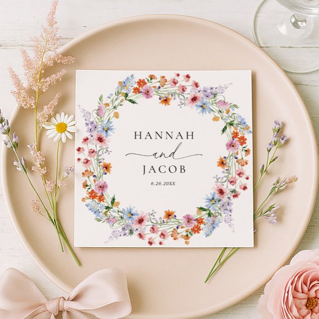 Colorful Wildflower Meadow Personalized Wedding  Napkin (Creator Uploaded)