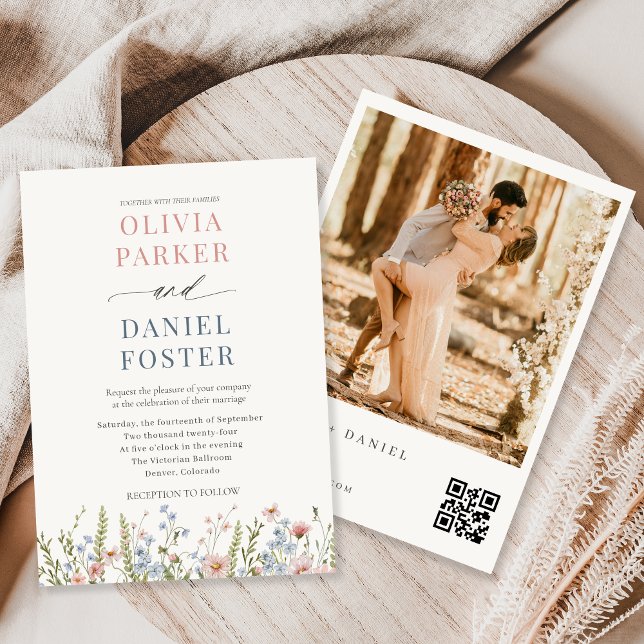 Colorful Wildflower QR Code Photo Wedding Invitation (Creator Uploaded)