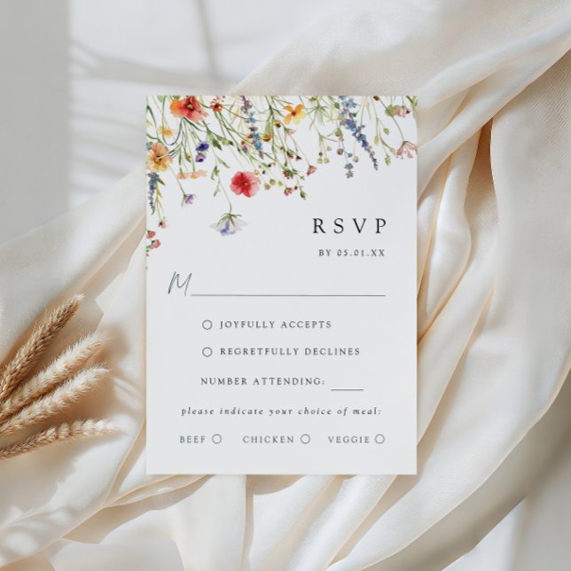 Colorful Wildflower Wedding Meal Choice RSVP Card (Creator Uploaded)