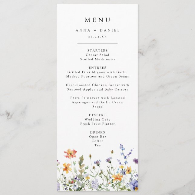 Colorful Wildflower Wedding Menu (Front)