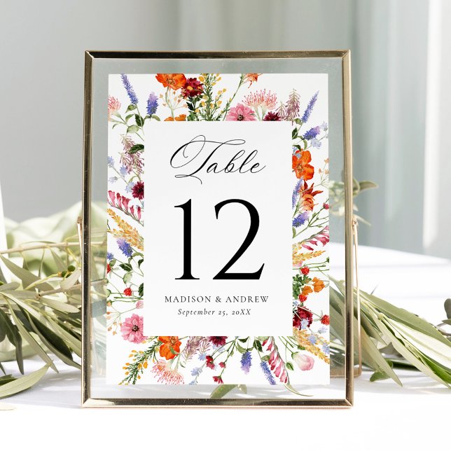 Colorful Wildflower Wedding Table Number Card (Creator Uploaded)