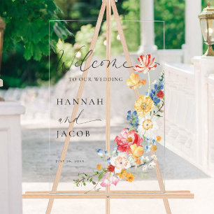 Colorful Wildflower Wedding Welcome Acrylic Sign