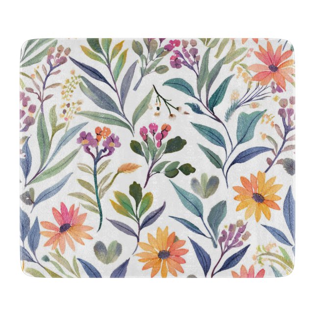 Colorful Wildflowers | Beautiful Floral Watercolor Cutting Board (Front)