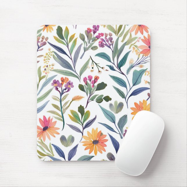 Colorful Wildflowers | Beautiful Floral Watercolor Mouse Pad (With Mouse)