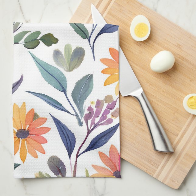 Colorful Wildflowers | Beautiful Floral Watercolor Tea Towel (Quarter Fold)