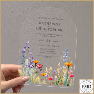 Colorful Wildflowers Elegant Wedding Arch Acrylic Invitations