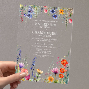 Colorful Wildflowers Elegant Wedding Clear Acrylic Invitations
