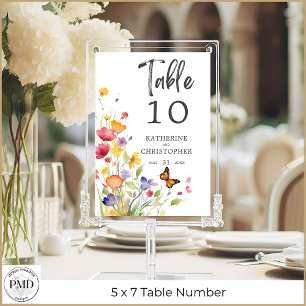 Colorful Wildflowers Elegant Wedding Table Number