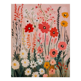 Colorful wildflowers field painting poster