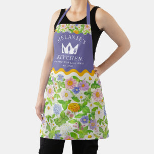 Colorful Wildflowers Floral Pattern Monogram Apron