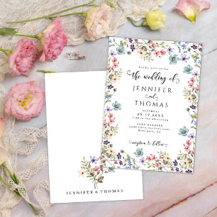 Colorful Wildflowers Modern Rustic Garden Wedding Invitation