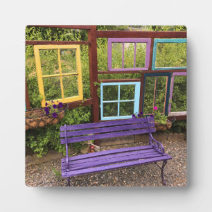 Colorful Windows & Bench Garden Decor Plaque