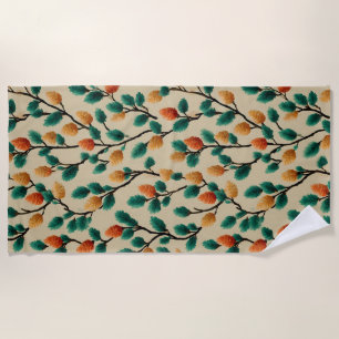Colorful Winter Pinecone Branches Beach Towel