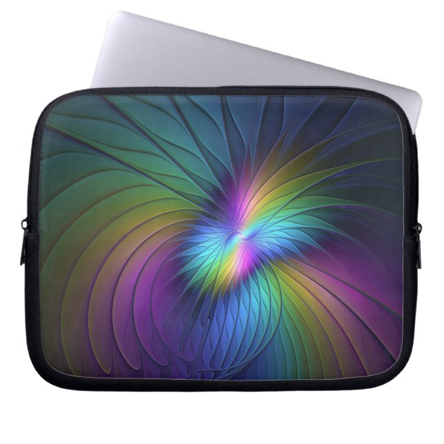 Colorful With Blue Modern Abstract Fractal Art Laptop Sleeve (Front)