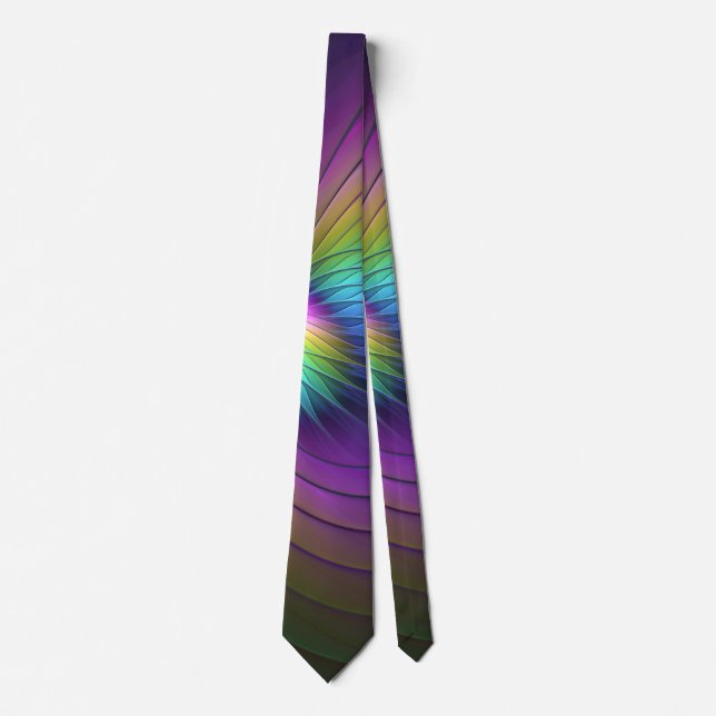 Colorful With Blue Modern Abstract Fractal Art Tie (Front)