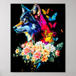 Colorful Wolf Face Cute Animals Wolves Lovers Wome Poster