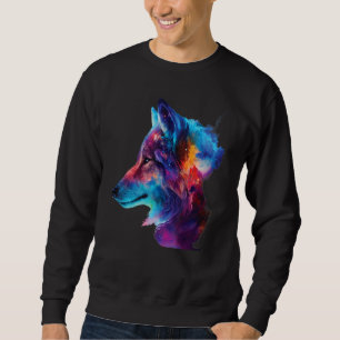 colorful wolf head Face for  wolves wildlife anima Sweatshirt