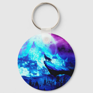 Colorful wolf howling key ring