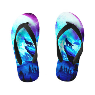 Colorful wolf howling kid's thongs