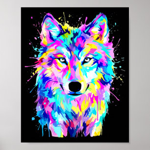 Colorful wolf splash art wildlife animal poster