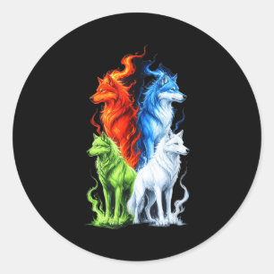 Colorful Wolves Cute Wolf Howling Funny Wild Anima Classic Round Sticker