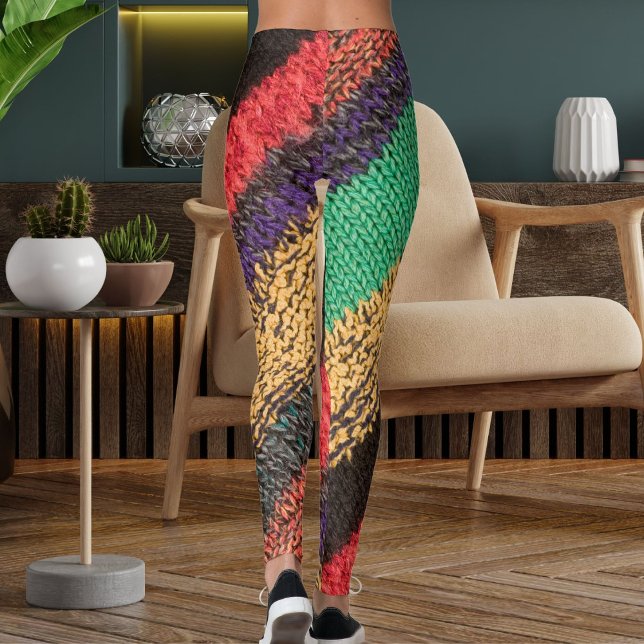 Colorful Wool Knit Sweater Pattern Graphic Stripes Leggings (Creator Uploaded)