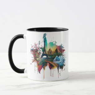 Colorful World Landmarks Collage Poster Mug