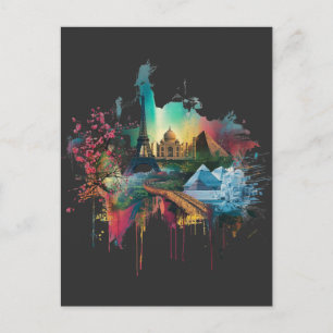 Colorful World Landmarks Collage Poster Postcard