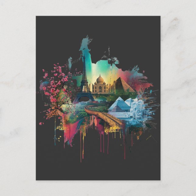 Colorful World Landmarks Collage Poster Postcard (Front)