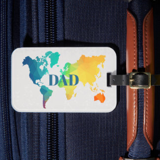 Colorful World Map DAD Custom Monogram Name  Luggage Tag