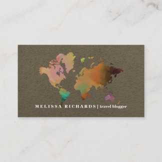 Colorful World Map Travel  Blog Business Card