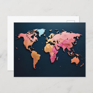 Colorful World Map – Watercolor Travel Art  Postcard