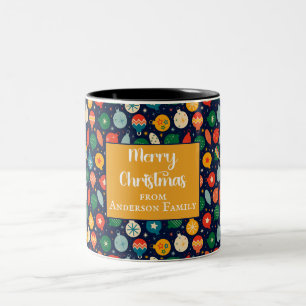 Colorful Xmas Ornaments Pattern Merry Christmas Two-Tone Coffee Mug