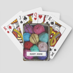 Colorful Yarn Knitting Custom Name Playing Cards