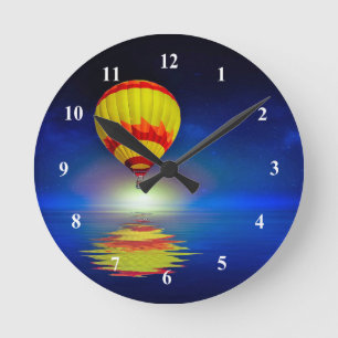 Colorful Yellow Hot Air Balloon Watercolor Round Clock