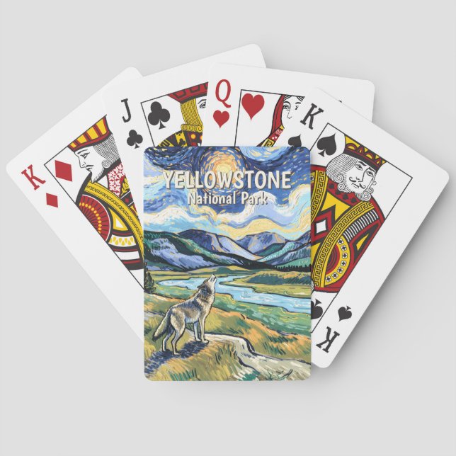 Colorful Yellowstone National Park Wolf Howling Playing Cards (Back)