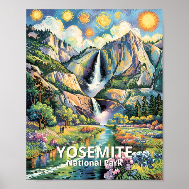 Colorful Yosemite Spring Waterfall Hiking Trail Poster (Front)