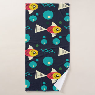 Colorfull Fish with waves in the sea. Geometry for Bath Towel