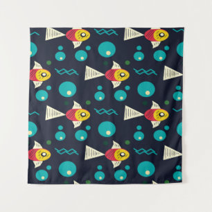 Colorfull Fish with waves in the sea. Geometry for Tapestry