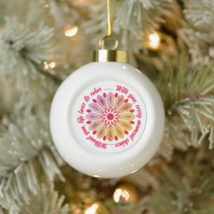 COLORFULL MODERN FLOWER GIFT DAUGHTER SISTER MOM CERAMIC BALL CHRISTMAS ORNAMENT