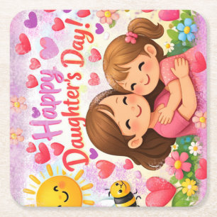 COLORFULL MODERN LOVE GIFT FOR DAUGHTER SQUARE PAPER COASTER