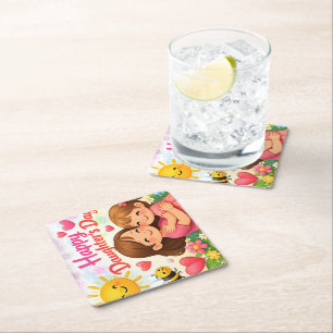 COLORFULL MODERN LOVE GIFT FOR DAUGHTER SQUARE PAPER COASTER