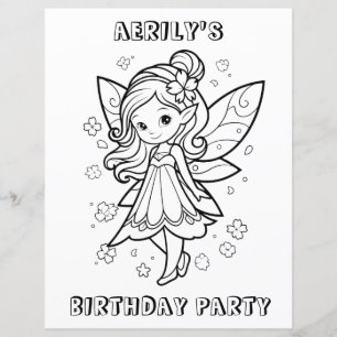 Coloring book fairy birthday party activity page 